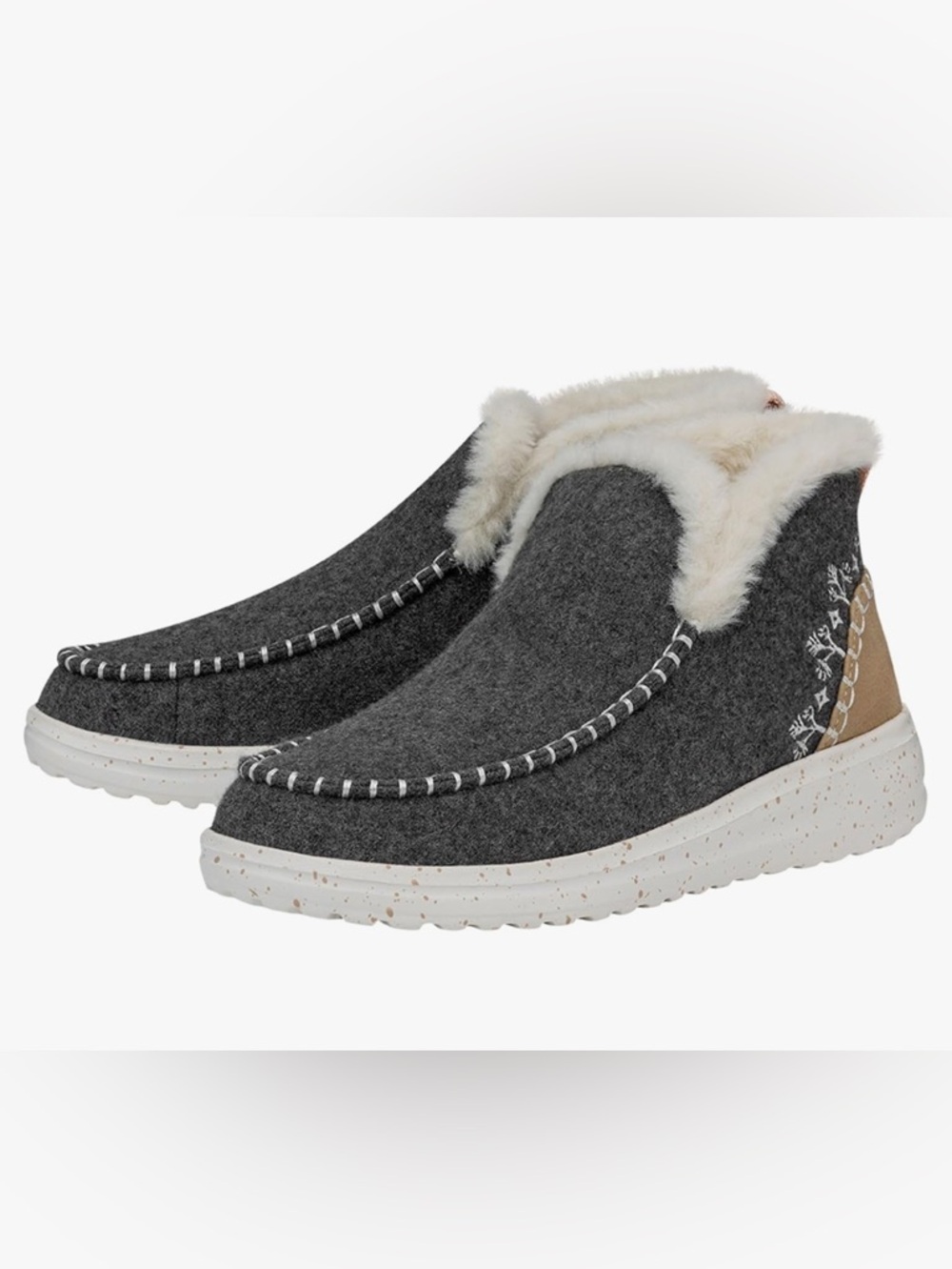 HEYDUDE Denny Faux Shearling Bootie | Grey Ankle Boots | Size 8 / EU 39